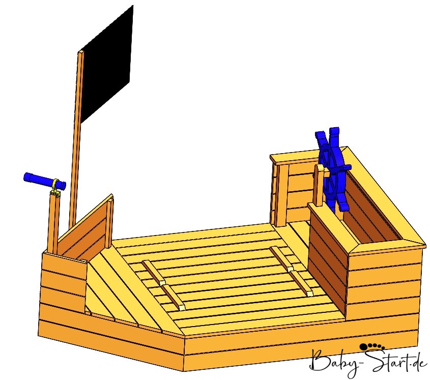 Sandkasten Piratenschiff DIY 2022: Die ultimative Bauanleitung inkl. kostenlosem Download sandkasten piratenschiff geschlossen mit logo - Sandkasten Piratenschiff DIY 2022: Die ultimative Bauanleitung inkl. kostenlosem Download